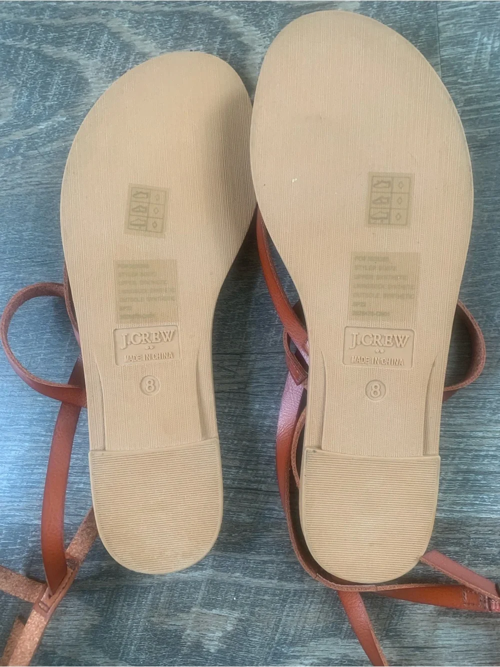J.Crew Summer Strappy Cognac Leather  Flat Sandals
